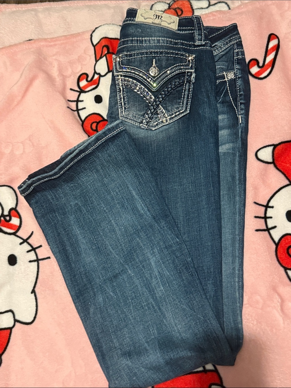 Miss Me Dark Blue Bootcut Jeans with Embellished Pockets